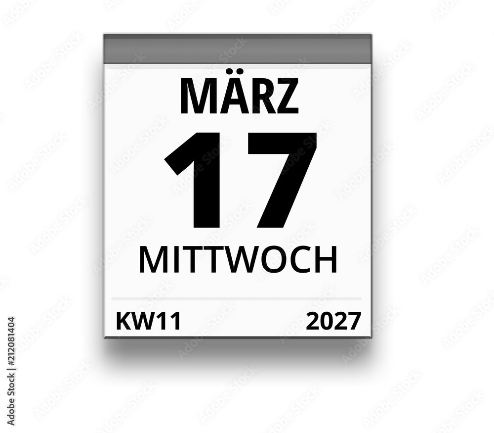 Obraz premium Kalender für Mittwoch, 17. MÄRZ 2027 (Woche 11)