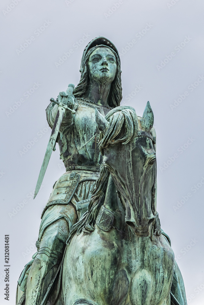 Bronze equestrian statue of Jeanne d'Arc (Joan of Arc, 1855) in the