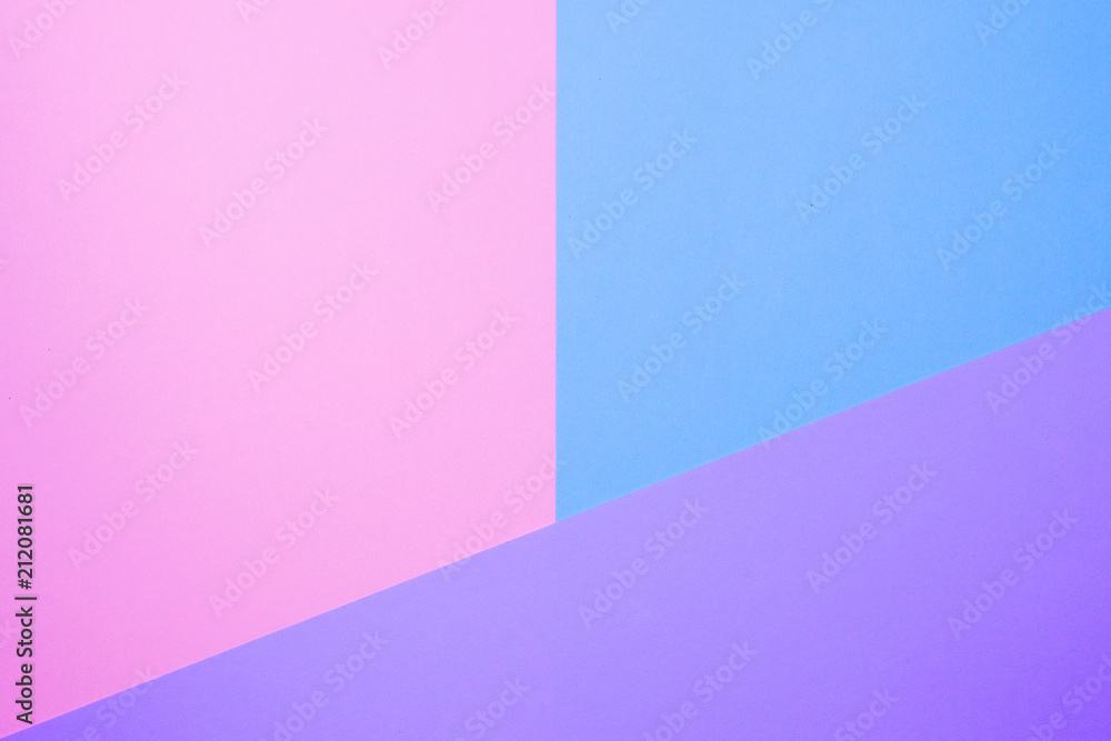 Flat lay design with blue, purple and pink pastel colors