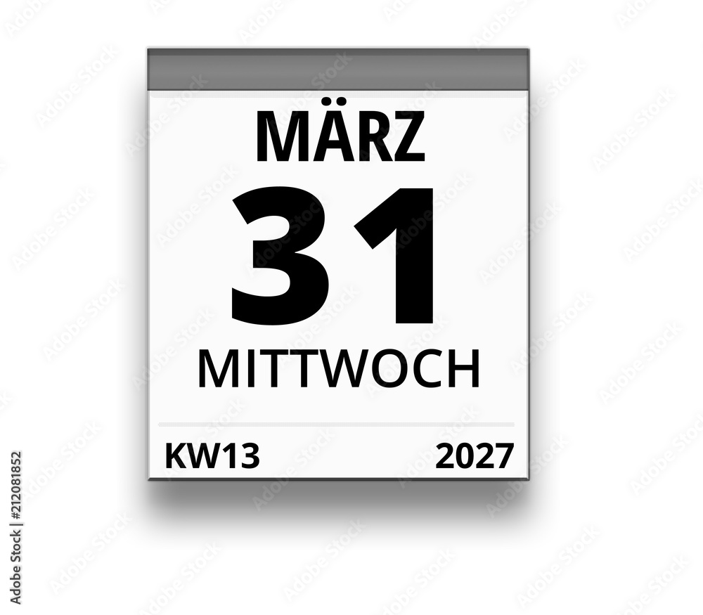 Kalender für Mittwoch, 31. MÄRZ 2027 (Woche 13) Kalender für Mittwoch, 31. MÄRZ 2027 (Woche 13)