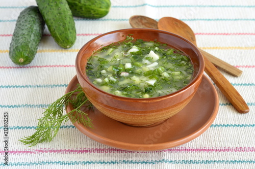 Cold soup with vegetables, okroshka