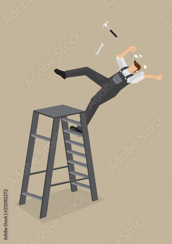 Worker Falling from Ladder Vector Illustration