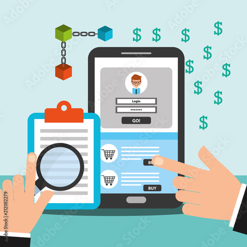 smartphone and clipboard money blockchain