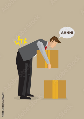 Back Injury from Bending Over Cartoon Vector Illustration