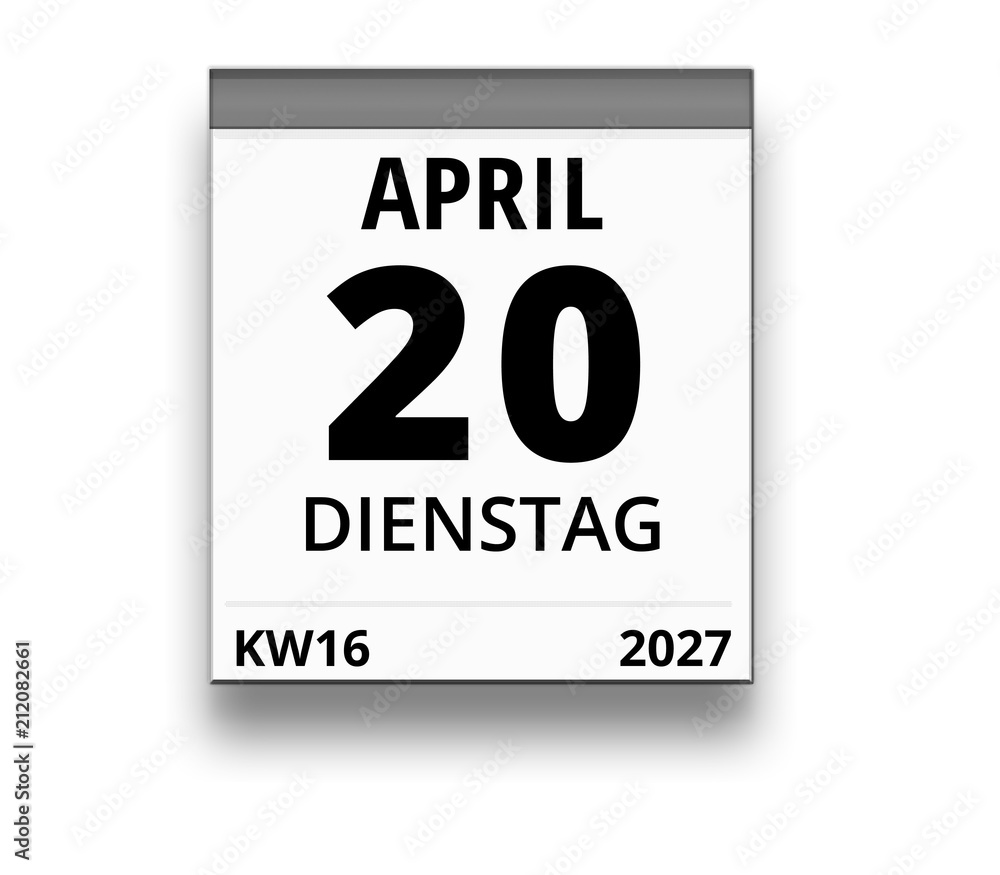 Kalender für Dienstag, 20. APRIL 2027 (Woche 16)