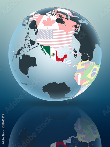 Mexico on globe with flags