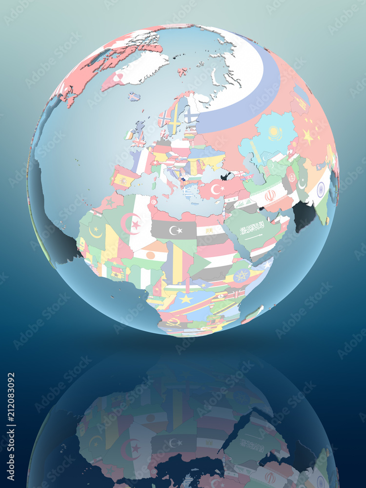 Obraz premium Kosovo on globe with flags