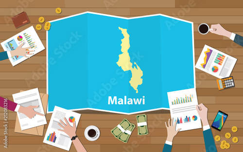 malawi africa economy country growth nation team discuss with fold maps view from top