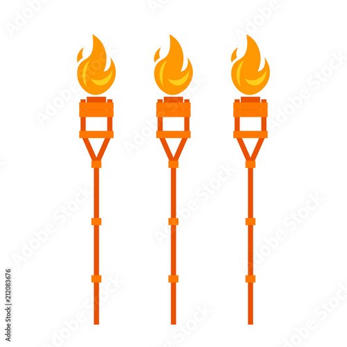 Three burning tiki torches icon