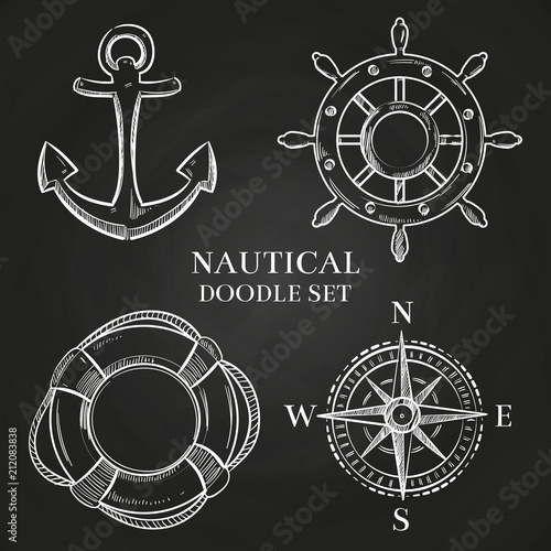 Vector handwheel, anchor, compass and lifebuoy