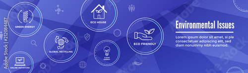 Environmental issues header web banner - recycling, etc icon set