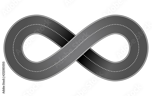 Abstract vector volume illustration of infinity endless road isolated on white background.