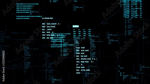 Abstract digital background with data flow. Working program code in a cyberspace. Seamless loop.