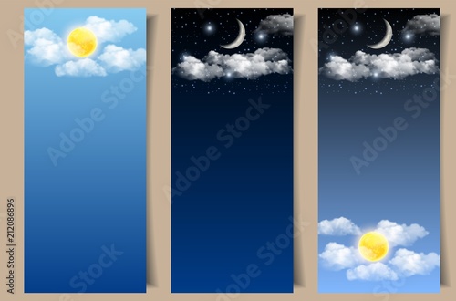 Vector set of day and night sky banners