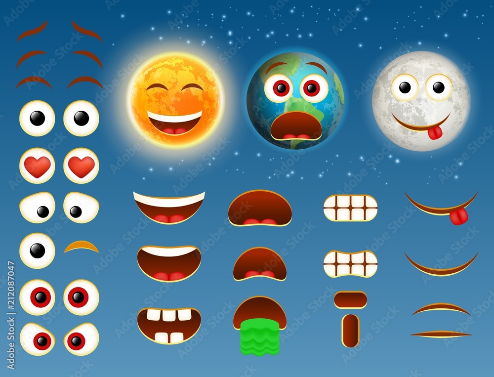 Sun earth moon emoji vector design collection
