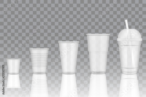 Vector transparent disposable plastic cup mockups