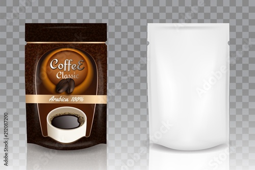 Instant coffee packaging vector realistic mockup