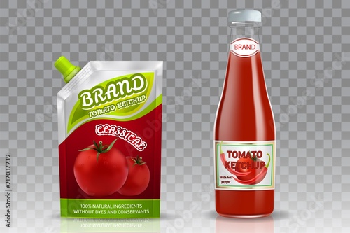 Tomato ketchup packing vector realistic mockup set