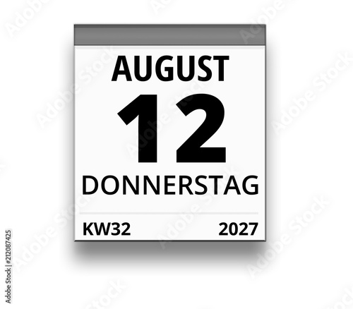 Kalender für Donnerstag, 12. AUGUST 2027 (Woche 32)