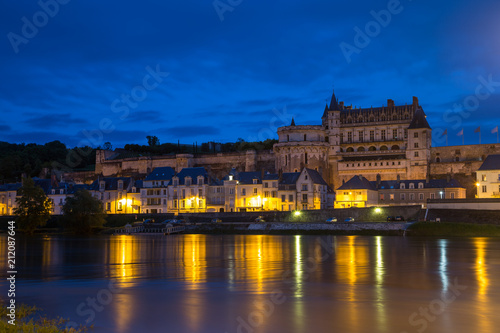 Night time view of the Chateau at Amboise in the Loire valley, France