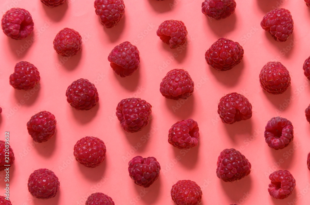 Background of ripe juicy berry raspberries in the style of pop art on pink. Background of ripe juicy berry raspberries in the style of pop art on pink.