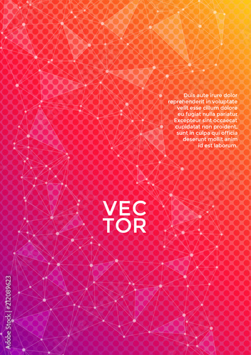 Global network connection geometric grid. Network nodes information technology concept. Vector cover page layout. 