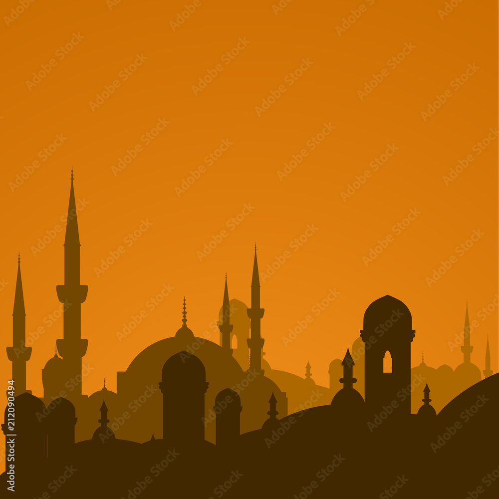 Arabic cityscape with mosque silhouette - Istanbul cityscape
