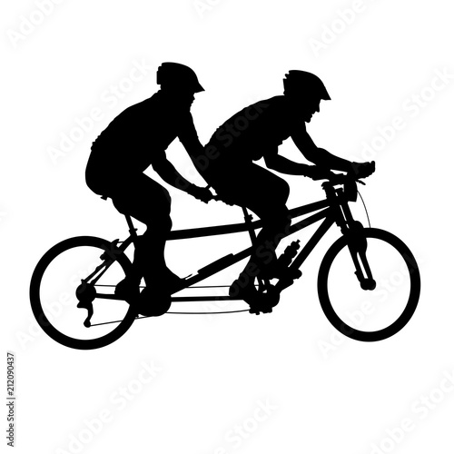 Tandem bicycle silhouette - bicyclists on double bicycle