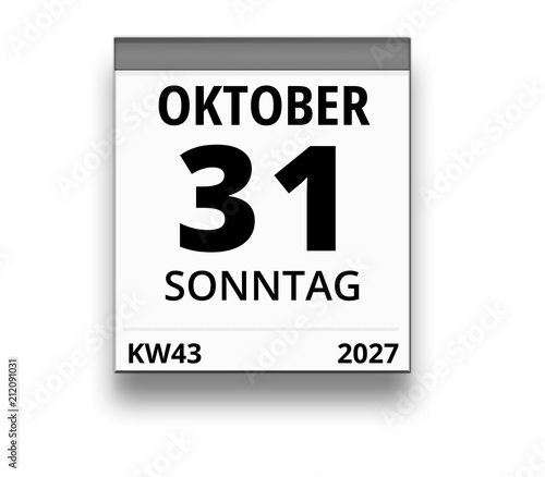Kalender für Sonntag, 31. OKTOBER 2027 (Woche 43)