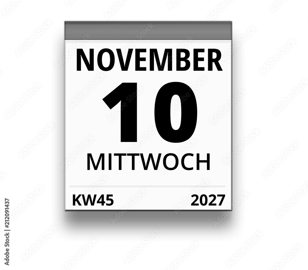 Kalender für Mittwoch, 10. NOVEMBER 2027 (Woche 45) Kalender für Mittwoch, 10. NOVEMBER 2027 (Woche 45)