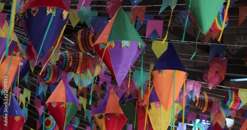 Flags, balloons, ribbons hanging from the ceiling. typical Festa junina decoration3 photo