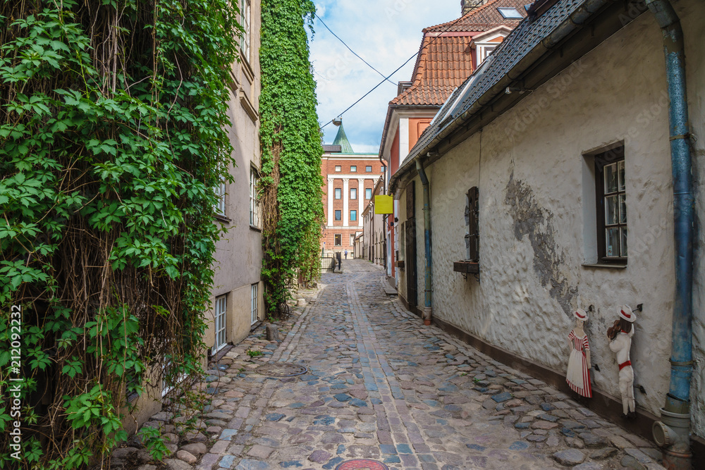 Medieval street in Old City, Riga, Latvia