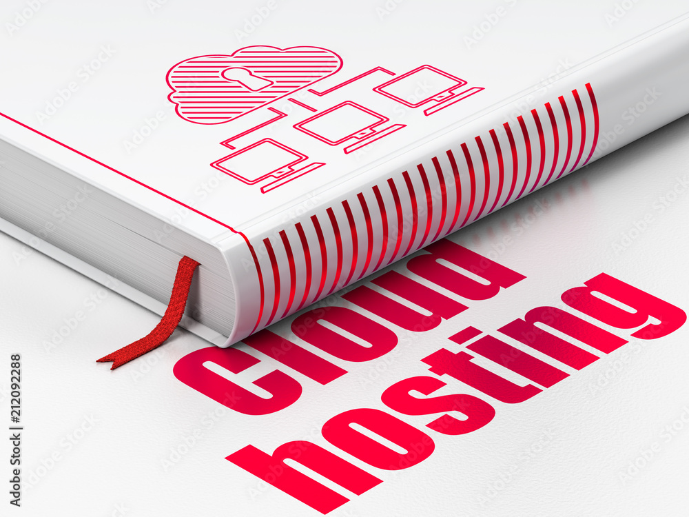 Cloud computing concept: closed book with Red Cloud Network icon and ...