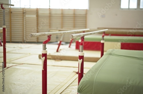 Gymnastics Hall. Gymnastic equipment.Parallel bars