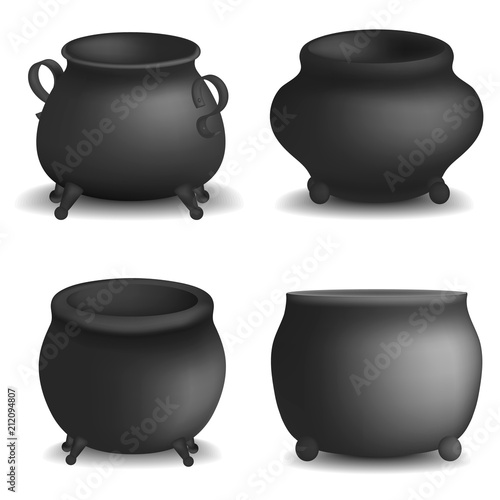 Cauldron pot halloween mockup set. Realistic illustration of 4 cauldron pot halloween vector mockups for web