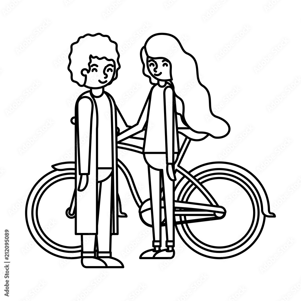 young couple with bicycle avatars characters vector illustration design young couple with bicycle avatars characters vector illustration design
