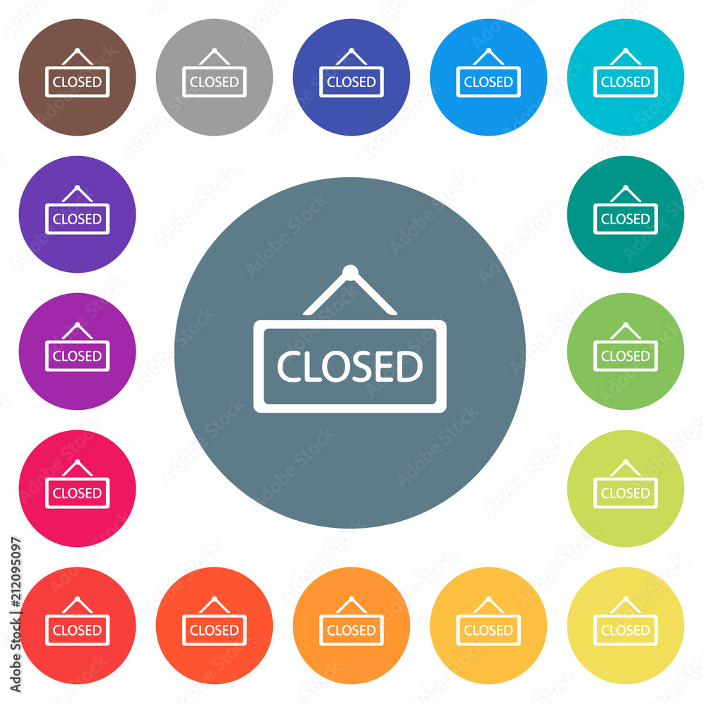 Closed sign flat white icons on round color backgrounds Closed sign flat white icons on round color backgrounds