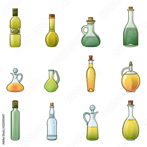 Vinegar bottle icons set. Cartoon illustration of 9 vinegar bottle icons for web