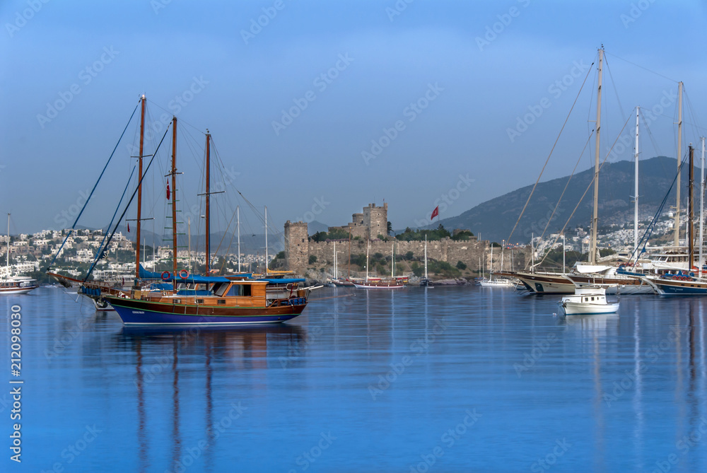Bodrum, Turkey, 30 May 2010: Sailboats and Bodrum Castle
