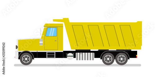 Yellow Tipper Truck Side View,isolated on white background