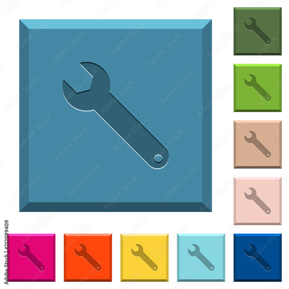 Single wrench engraved icons on edged square buttons Single wrench engraved icons on edged square buttons