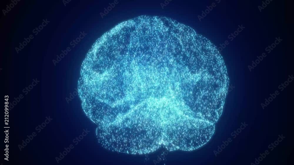 Digital Artificial Intelligence brain forms and grows in particle cloud of binary data in futuristic cyberspace. Neural network deep learning technology concept. 3D animation, alpha matte included. Digital Artificial Intelligence brain forms and grows in particle cloud of binary data in futuristic cyberspace. Neural network deep learning technology concept. 3D animation, alpha matte included.