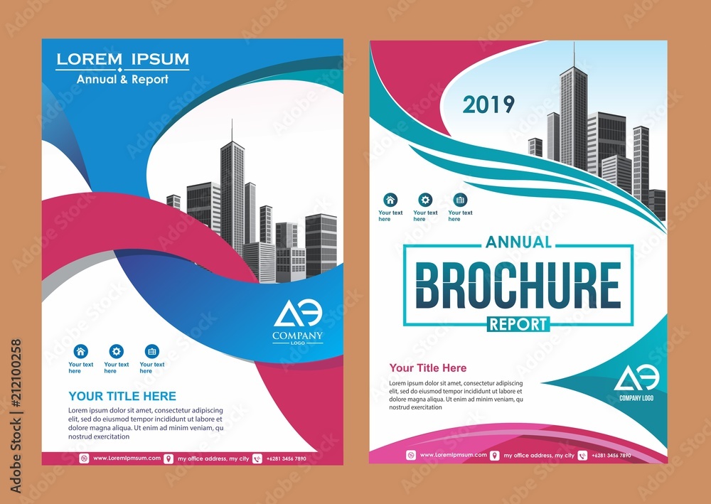 modern cover, brochure, layout for annual report with city background