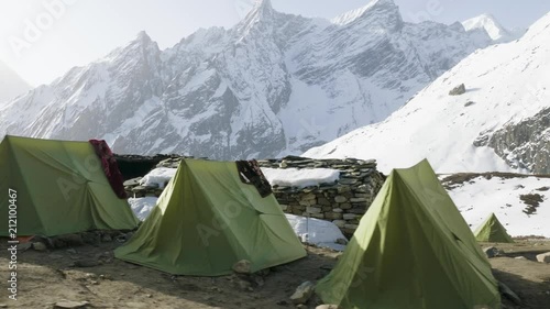 Darmasala tent camp on Larke Pass, 4500m altitude . Manaslu circuit trek.