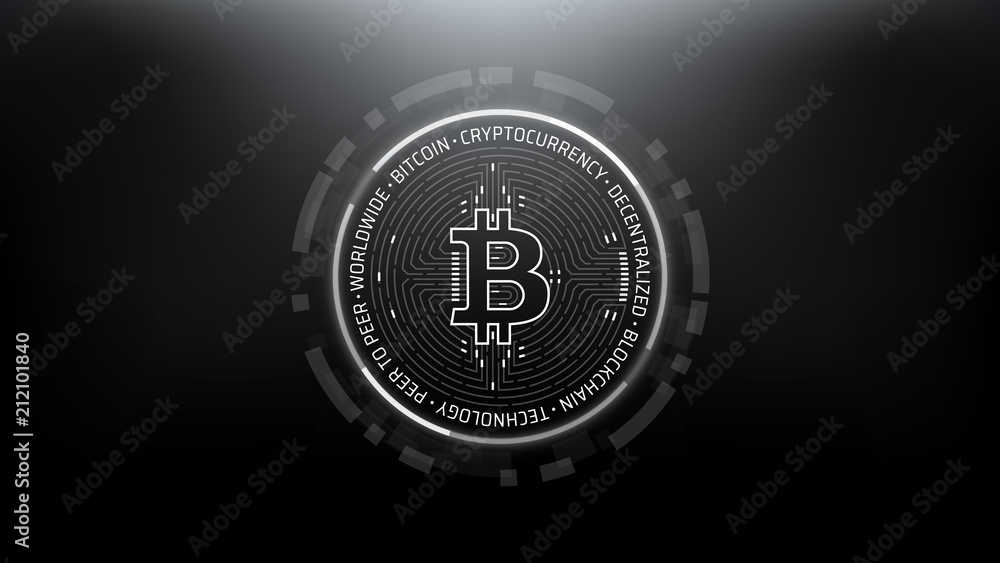 Fototapeta premium Bitcoin Futuristic Sci-Fi Technology Cryptocurrency Coin Hi-Tech Illustration. Isolated on Mesh Background