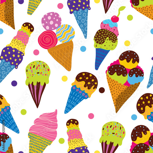 Ice cream. Vector seamless pattern.