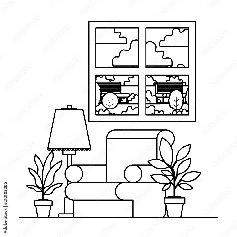 living room with houseplants and window vector illustration design living room with houseplants and window vector illustration design