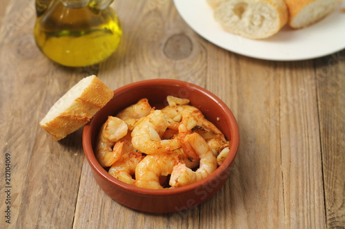Spanish tapa shrimps with garlic
