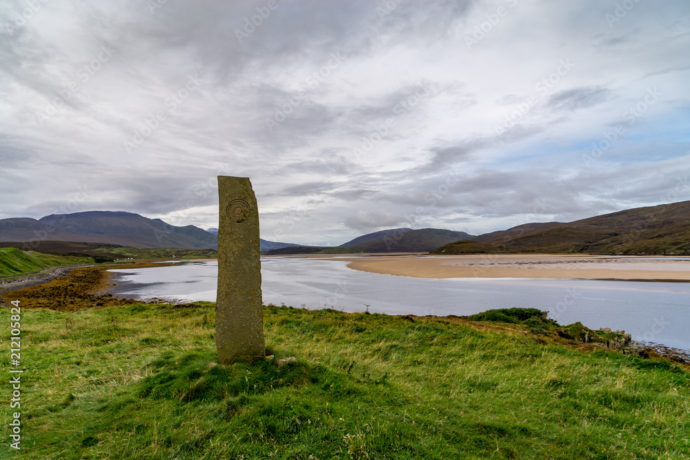 Stone marker on shore of Kyle of Durness, Scotland
