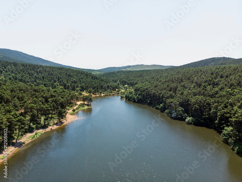 Aerial Drone View of Aydos Forest Lake in Istanbul photo